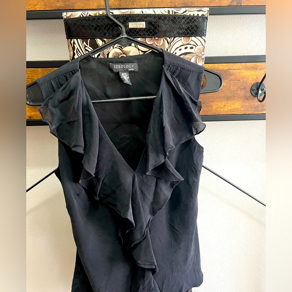 Ideology Sheer Black Ruffle Sleeveless Sz MP